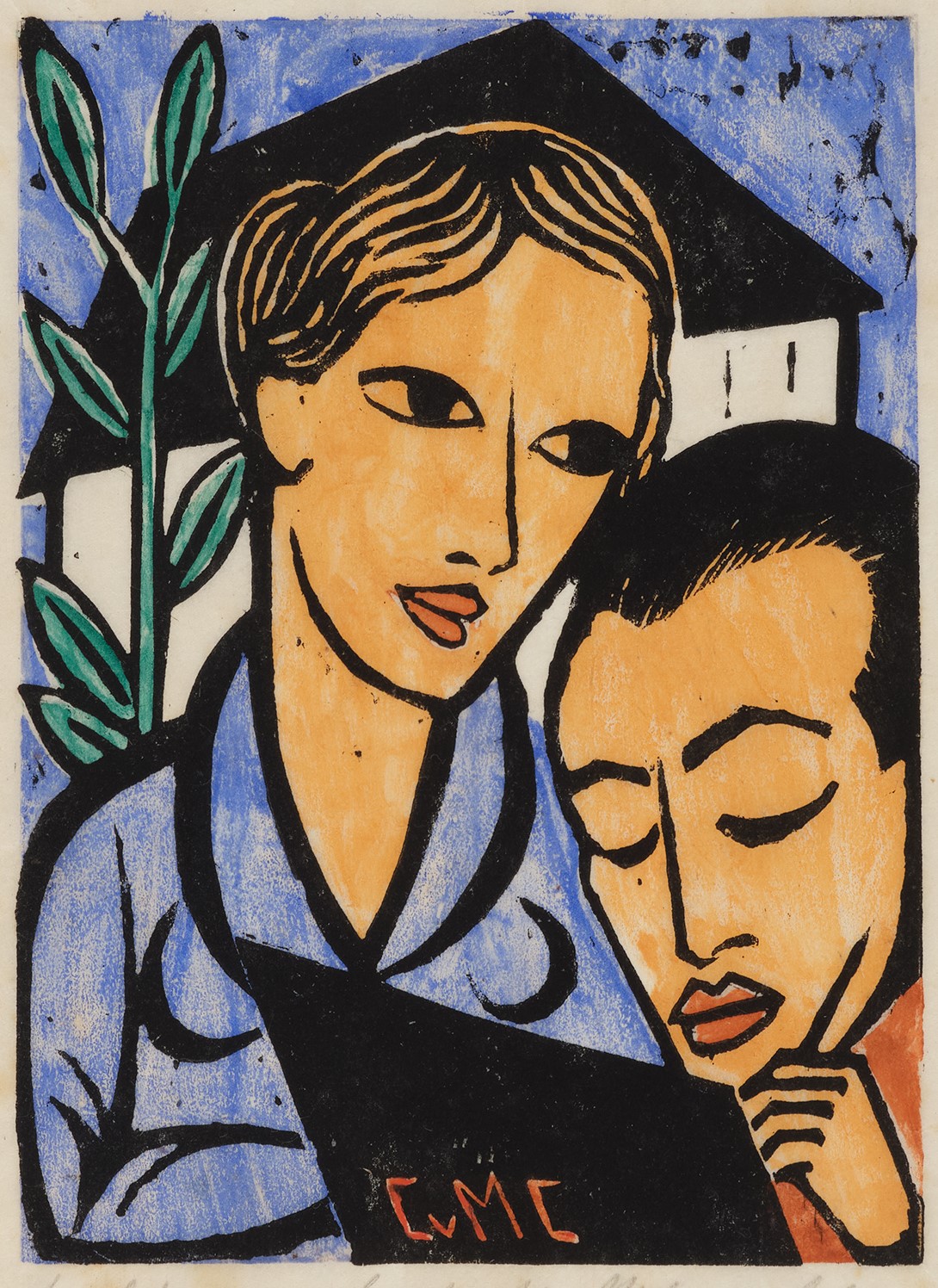 Druck, der die Köpfe des Künstlers und seiner Frau zeigt.