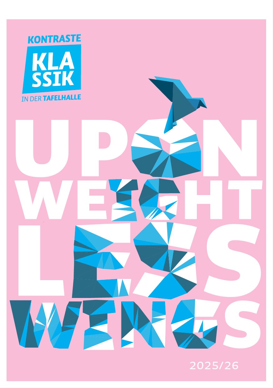 Buchstaben hellblau stilisiert: upon weightless wings