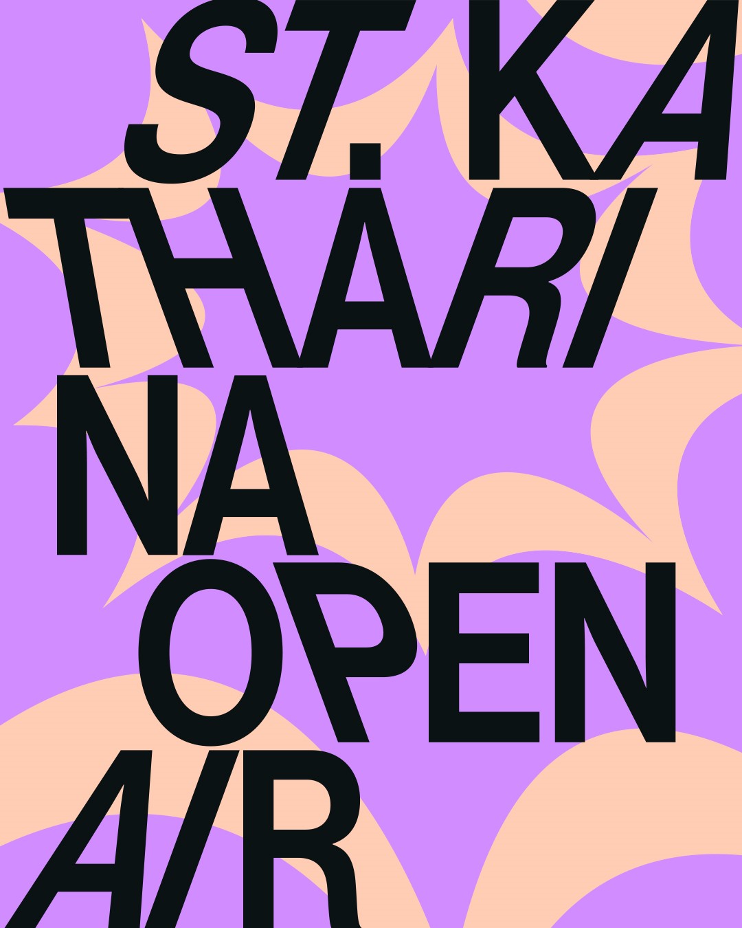 Schriftzug 'ST. KATHARINA OPEN A/R' in schwarzer Großschrift auf lila Hintergrund mit beigen, sternförmigen Mustern